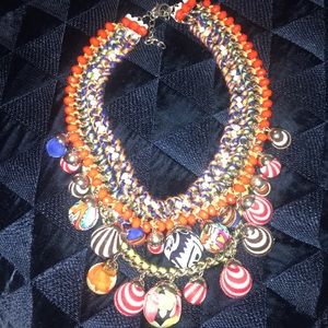 Orange blue black white multi color necklace